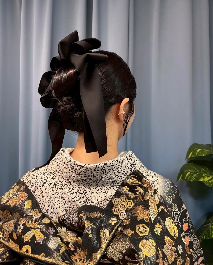 着付け＆ヘアセット - 振袖・黒リボン